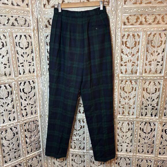 Vintage Woodstock Plaid Wool Pants Punk Green Navy Preppy Festive Tartan SZ 6 - Picture 8 of 12